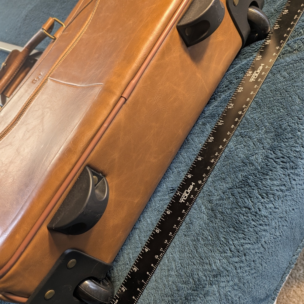 & Other Stories Cognac Leather Laptop Briefcase with Telescopic Handle - Picture 3 of 13